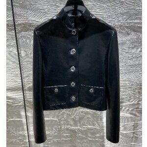 CHANEL 25A BLACK LEATHER JACKET SIZE FR 36 / US 4 NWTS!